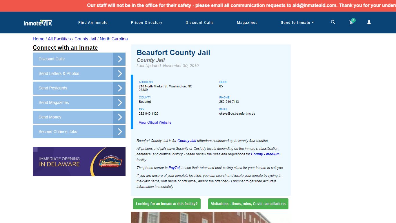 Beaufort County Jail - Inmate Locator - Washington, NC